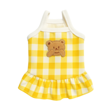 곰돌이 고양이 강아지 원피스 치마 나시 민소매 여름 옷, 1개, 옐로우 S