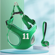 [SET] 펫로미스 하네스 + 리드줄 세트 농구 유니폼 넘버 하네스 원터치 리드줄 매쉬안감 소형견 대형견 4color 4size, 1세트, 그린