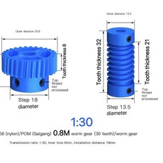 나일론 웜 기어 키트 톱니 비율 메커니즘용, 5. 0.8M - 1 ratio 30, C. both 6mm