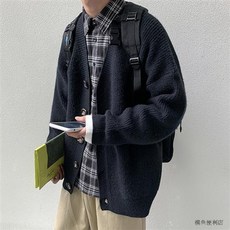 毛衣開衫男 秋季慵懶風針織外套 寬鬆潮流百搭外穿線衣 - 臺灣出貨