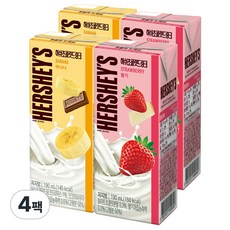 허쉬 초콜릿 드링크 2종 2개씩(바나나+딸기), 4팩, 190ml