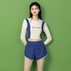 2025新款分體比基尼三件套夏性感純欲辣妹掛脖露背顯瘦度假泳衣女, Y9093 藍白色,L碼【建議47.5-54.0kg】