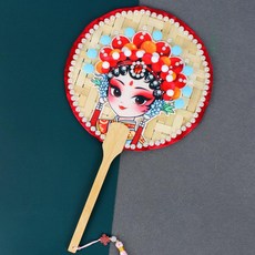 중국 경극 대나무 부채 만들기 10개 세트 DIY 재료 키트, 비취 (가위 포함), 1개
