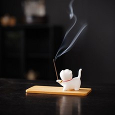 貓咪造型陶瓷線香插 桌面擺件 附竹墊, 故宮小貓咪+竹墊  現貨✨