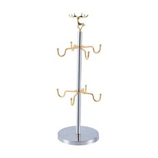 FWT 8개의 고리가 달린 대용량 머그컵 걸이 트리 모던하고 전문적인 디자인의 커피 머그컵 거치대 (바 주방, 18cm x 18cm x 45.5cm, 스테인리스 스틸 다리미, 금