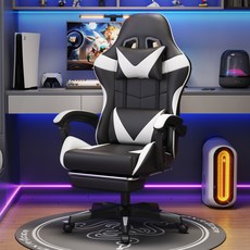 발받침 포함 각도 조절 가능 게이밍의자 회전 컴포트 컴퓨터 의자 승강 가능한 사무실 의자, 흰색+블랙(발받침)