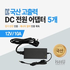 iseeU 국산 고출력 전원 일체형 직류전원장치 DC 12V 어댑터 CCTV 모니터 소형가전, 7. 어댑터 12V 10A + 전원선코드, 5. 5개