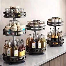 COVERONE 360도 회전 3단 정리 보관 트레이, 1개, 블랙