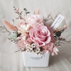 flower&house 永生花乾燥花盆花，多色選擇，情人節禮物、開幕盆花、桌上盆花, 浪漫粉