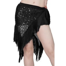 FEOYA 스팽글 프린지 힙 스카프 여성용 라틴 밸리 댄스 랩 퍼포먼스 웨이스트 체인 탱고 스커트 화이트. 단일 사이즈 236872 8608922402, 블랙