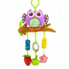 寶寶玩具A2M 嬰兒安撫風鈴床掛，可愛動物造型毛絨玩具，適用於嬰兒床、推車，大象、貓頭鷹、魚多款可選, 1個, 紫色 貓頭鷹