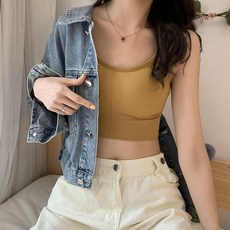 vinashop 背心集中不跑杯小可愛防走光裹胸吊帶一體成型杯墊, 姜黃, 1個