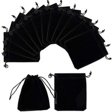 블랙 벨벳 파우치 보관 주머니 드로우스트링 선물 가방 12x10cm 50개