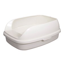 超大63公分三側加高貓砂盆，踏板落砂孔設計，防撥砂半封閉貓砂盆，適用礦砂、美卡等貓砂, 1個, S-奶白 46*36.5*11 cm, 奶白