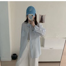 투니스 여성 루즈핏 레터링 캐주얼 자수 긴소매 셔츠