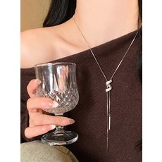 스파이럴 꼬임 롱 목걸이 여성 실버 Y자 드롭 목걸이