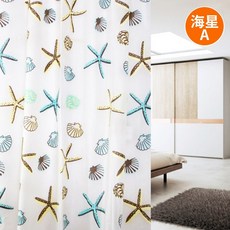荷葉 衛浴防水防霉浴室簾 附C型掛鉤, 1個, 海星A