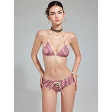 復古格紋比基尼三件套