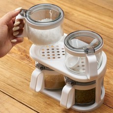 KR리빙 리빙글라스 양념통 유리 양념병 (물빠짐 받침대 + 스푼4개 증정), 1세트, 2단양념병