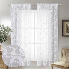 OVZME 아이보리 시어 커튼 91.4cm(36인치) 길이 2패널 세트 빛 필터링 우아한 질감의 짧은 새 커튼 침실 지하실용 작은 창문 이중 로드 포켓 5.1x106.7