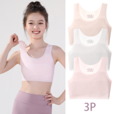 NUNUHANA 주니어 성장기 일체형 여아 1단계 심리스 브라 3종세트 Z106