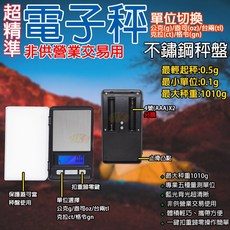 《附發票》迷你電子秤 超精準/微量 藍光背光、專業五種測量單位 體積輕巧、攜帶方便 非供營業交易用, 1個, 黑-最輕0.5g最大1010g最小0.1
