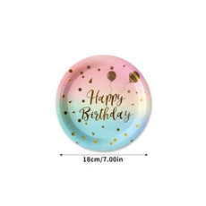 파스텔 레인보우 파티 생일 일회용 식기 골드 도트 그라디언트 종이 접시 컵 냅킨 웨딩 용품, 01 빠른  Mainland, 03 10pcs 7inch B