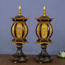 仿古宮燈財神燈關公燈佛前供燈led蓮花燈長明燈佛堂心經大號神燈 神明燈 供佛燈 長明燈 佛燈供燈 風水 擺飾 招財 佛燈, 17.5寸【蓮花款】黑金色/一對 高, 1個