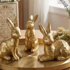 Memorywuu 부활절 골드 토끼 레진 피규어 3개 세트 빈티지 조각상 봄 홈 오피스 테이블 센터피스 장식 238317