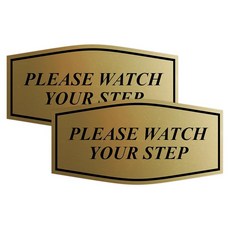 Fancy Please Watch Your Step 사인 (아이보리/다크 브라운) - 미디엄 2팩, 브러시드 골드