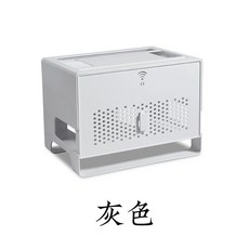 路由器收納盒 延長線收納 桌麵置物整理盒 雙層集線器盒, 1個, 灰色,31.4*21*23cm