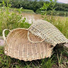 手工竹編筲箕農用建築垃圾挑土糞箕畚箕畚鬥挑菜筐籮筐篼箢箕, 短提手小號45x42cm（一對）, 1個