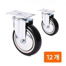 코랙코리아 회전 산업용 교체용 3인치 4인치 5인치 바퀴 캐스터, 블랙 (우레탄), 12개