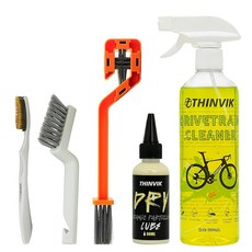 Thinvik 자전거 클리너 세트 체인 오일 자전거 올 메인터넌스 세트 (500ml 체인 세정제 60ml 오일 및 브러시 도구 3개 포함) 체인 체인링 프리휠/카세트 청소용