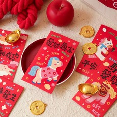 新年紅包 2026憨憨小馬新年紅包 卡通紅包 國風新年拜年壓歲過年春節利是封, 1個, 憨憨小馬紅包-混,1包-6個