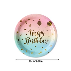 파스텔 레인보우 파티 생일 일회용 식기 골드 도트 그라디언트 종이 접시 컵 냅킨 웨딩 용품, 01 빠른  Mainland, 02 10pcs 9inch B