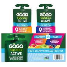GoGo squeeZ 전해질이 함유된 활성 과일 블렌드 | 18개입 버라이어티 팩 | 블루베리 딸기 레몬 & 딸기 파인애플 오렌지 | 실제 과일 및 항산화 물질 비타민 A 비, 3박스, 1.98kg