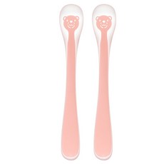 Firgi 動物造型幼兒矽膠湯匙, 2個, 熊粉紅色