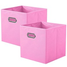 ShellKingdom 보관함 접이식 패브릭 보관 큐브 및 옷장 장난감 보관을 위한 금속 손잡이가 있는 천 정리함 서랍 27.9 x 26.7 26.7cm(11 10.5 10, 핑크