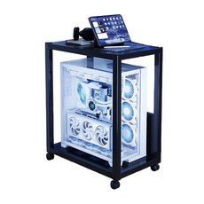 雙層電腦主機架 30cm加寬深度 總長52cm 總寬30cm 總高73.5cm 黑色, 黑, 1個