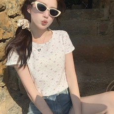 여성 플라워 프릴 반팔 여름 니트