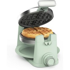 Martha Stewart 마사 스튜어트 회전 와플 메이커 PFAS 프리 논스틱 플레이트가 있는 180도 플립 아이언 조절 가능한 타이머 레디 라이트 드립 트레이 공간 절약 클, Honeydew Green