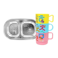 르번 국산 한글나라 간식컵 3종 + 간식접시, COLOR MIX (한글나라), 2세트