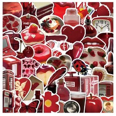 올리브파티 감성 캐리어 노트북 여행 방수 스티커 세트, 1세트, 레드하트 50P