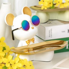 인테리어 소품 앉은 곰돌이 차키 소품 오브제 트레이+미니선글라스 6, 화이트