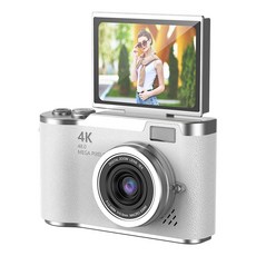 PYHO 디지털카메라 4800W 회전 화면 입문 셀카 소형 카메라, 흰색