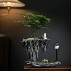 天空之城六月雪文竹懸浮綠植盆栽，辦公室內玄關書房桌面淨化空氣盆景, 1個, 巒峰疊影（淺灰色）-文竹