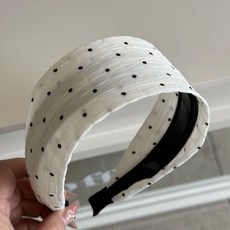 寬邊黑白波點小碎花髮箍 壓髮洗臉髮卡 時尚髮飾, 1個, 粗波點髮箍（白色）
