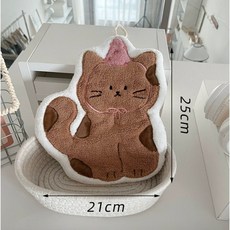 可愛動物造型擦手巾 珊瑚絨材質 柔軟吸水 附掛繩設計 廚房衛浴抹手布, 1個, 派對貓咪