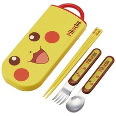 Skater 日本學習餐具 銀離子三件餐具組 皮卡丘兒童餐具組 湯匙 叉子 筷子, 黃色, 1個